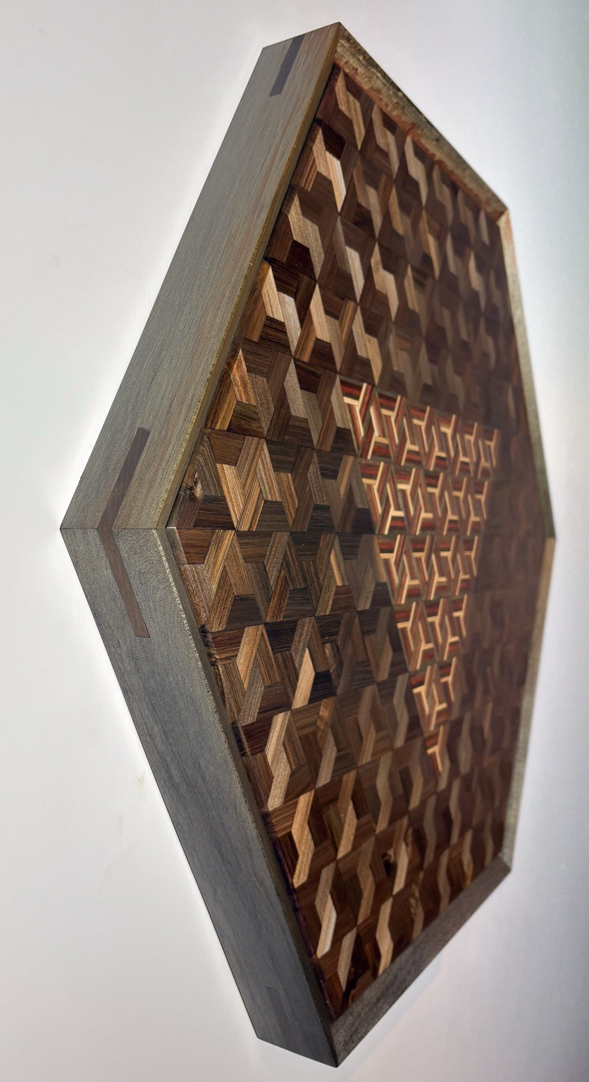 Ono sculptural wall art angled side view with deep frame